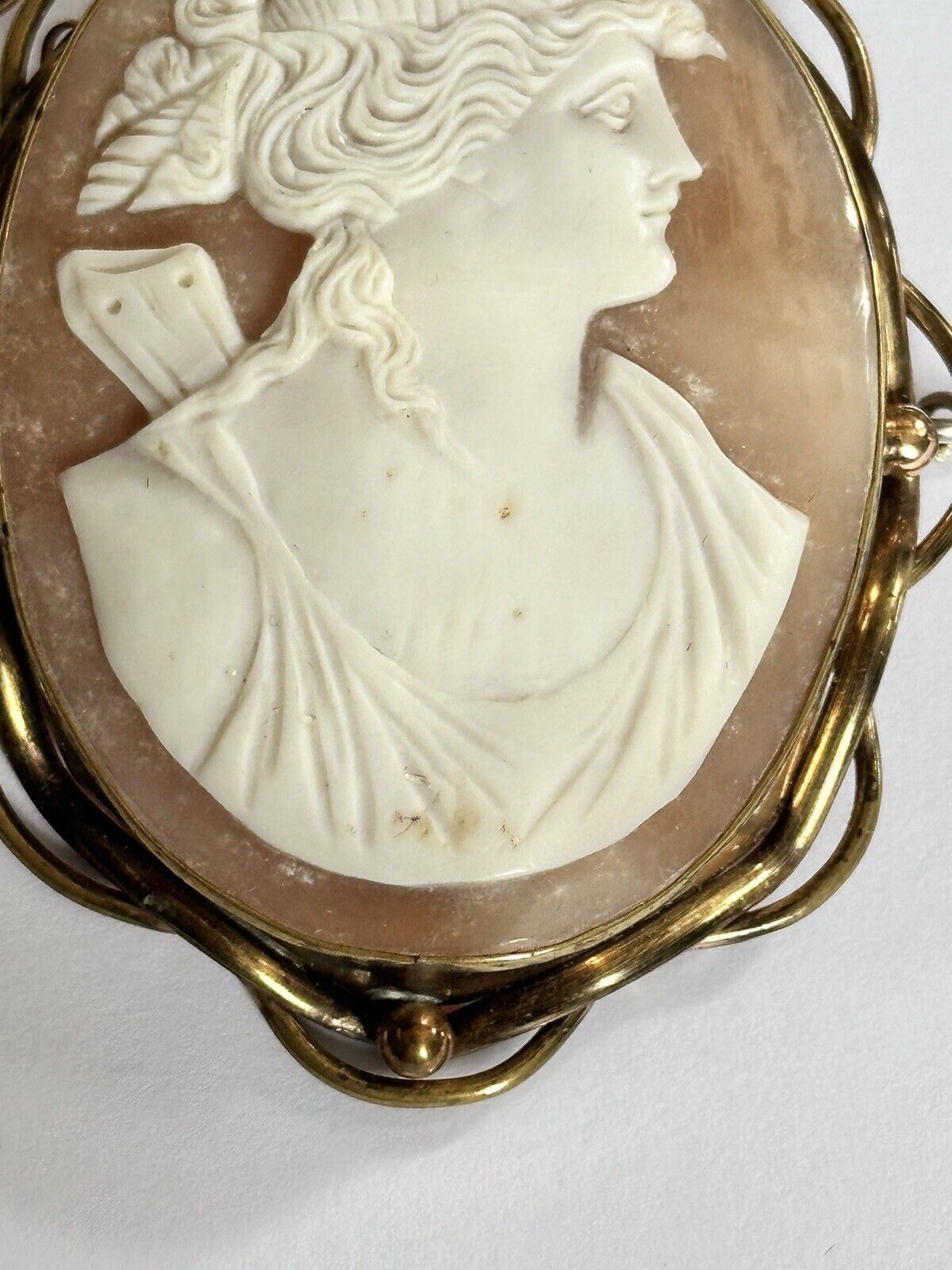 Antique Large Pinchbeck Shell Cameo Of Diana