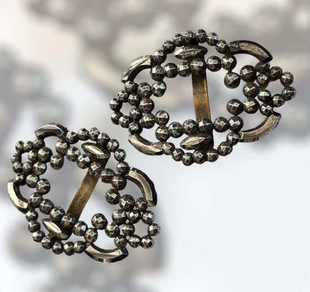 Antique Georgian Cut Steel Buckles Pair