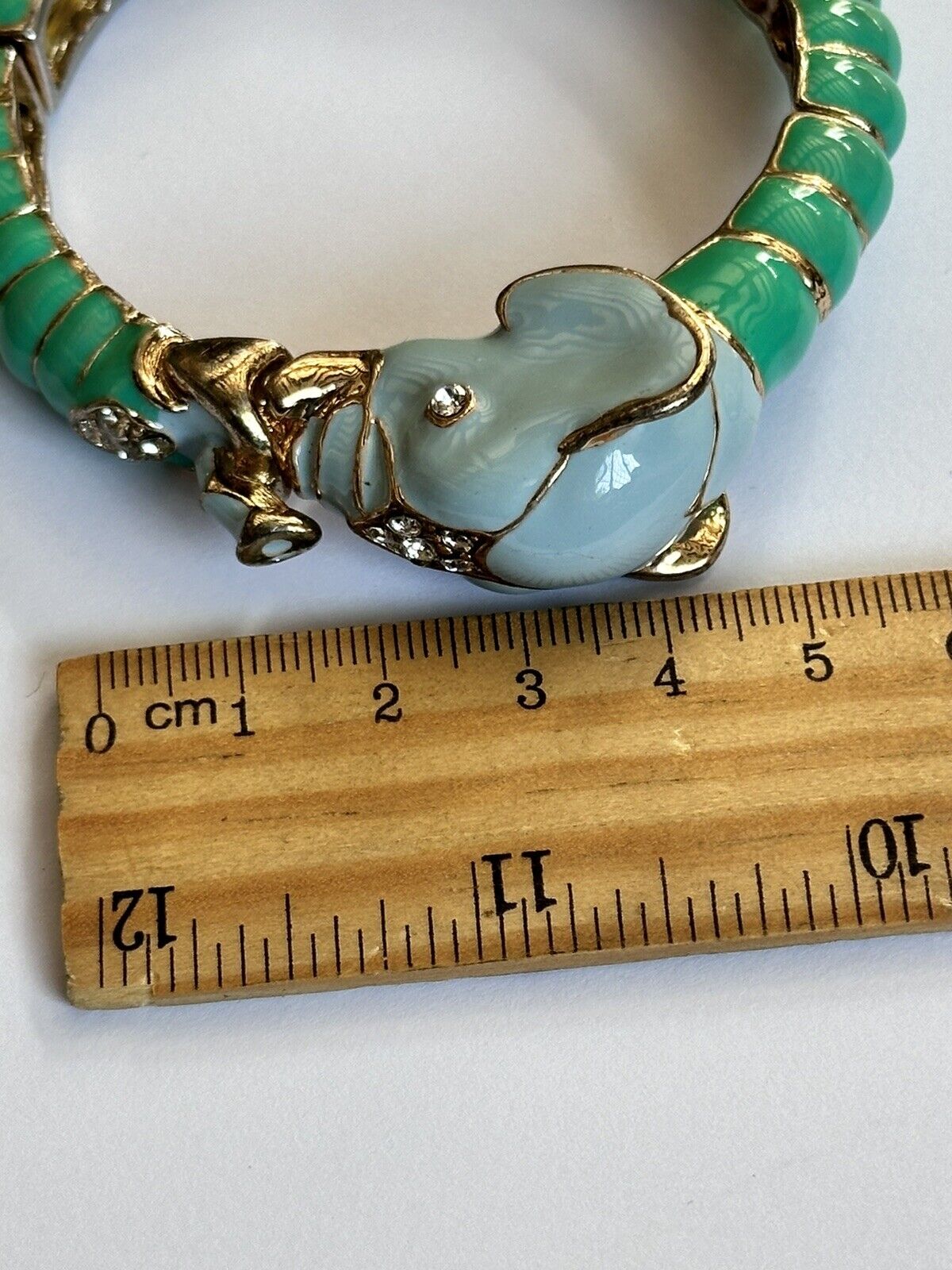 Vintage Elephant Green Enamel Diamanté Bracelet Bangle