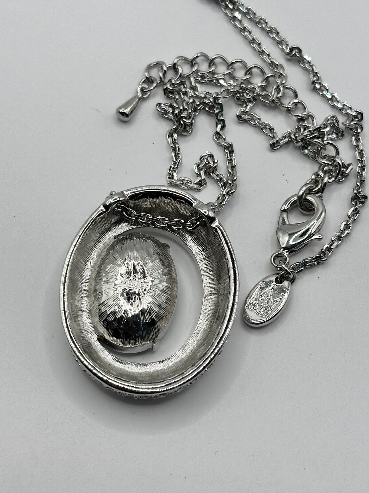 Vintage 1980s Rhodium Plated Blue Crystal Necklace New Old Stock