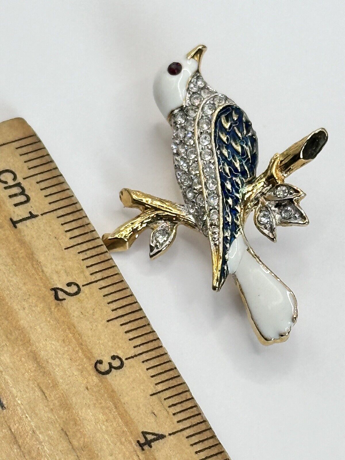 Vintage Gold Plated Enamel Bird Brooch