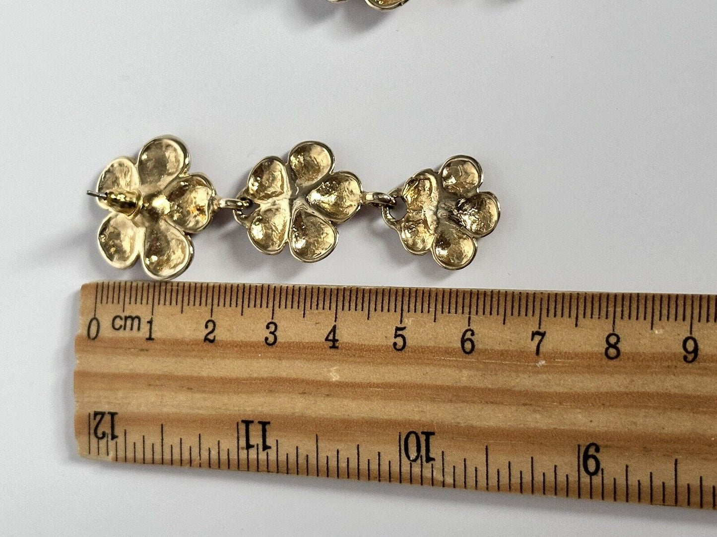 Vintage Gold Tone Enamel Flowers Drop Earrings