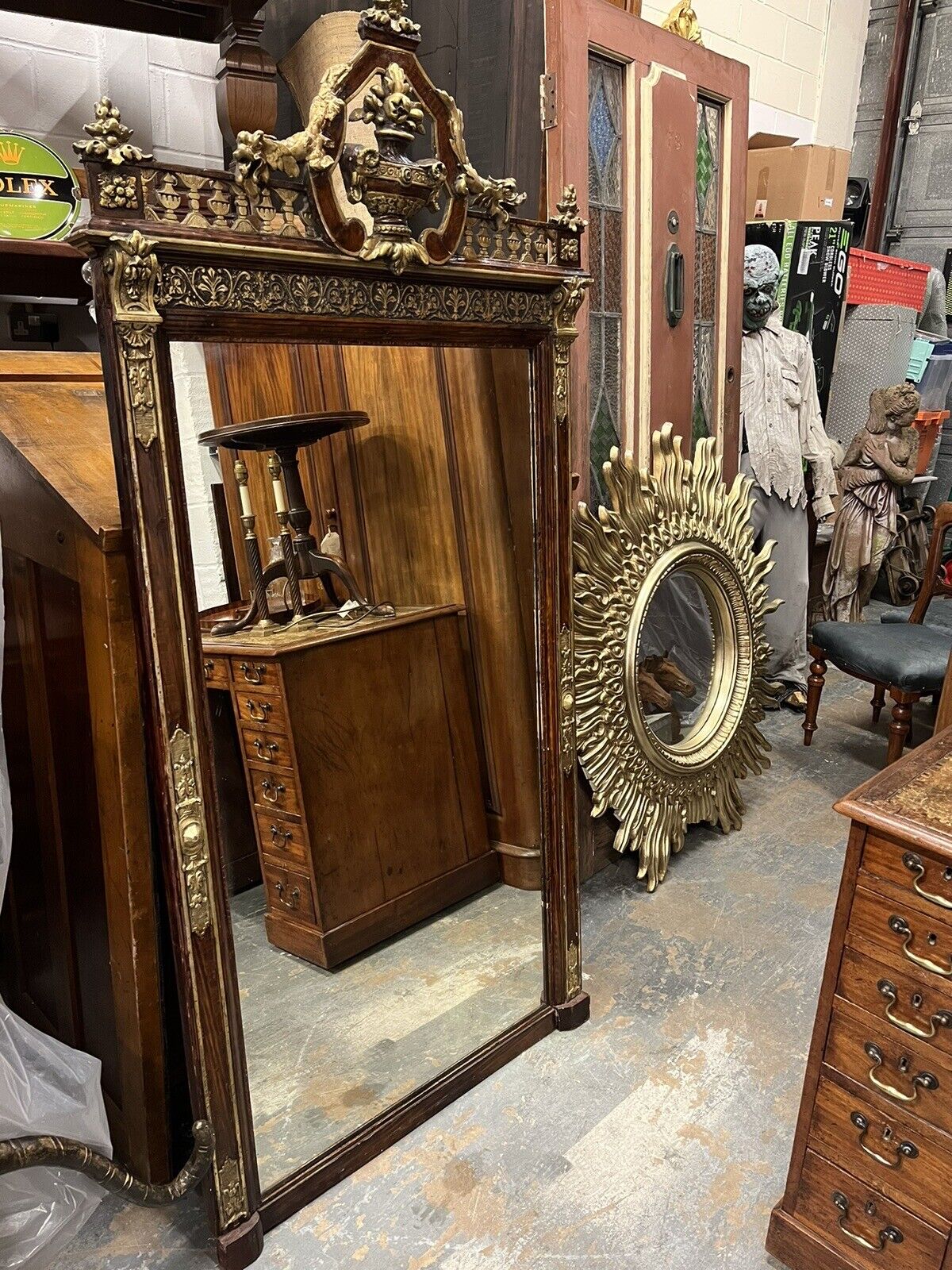 Antique Continental Gilt Mirror, Large & Impressive. Very Thick Antique Glass
