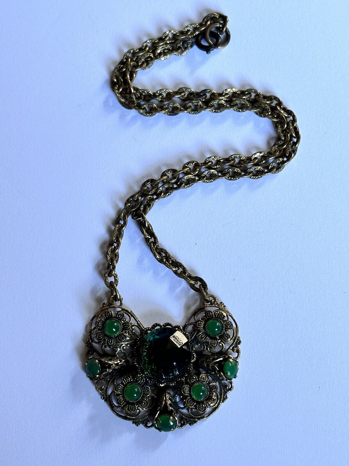 Vintage Green Czech Crystal Short Length Necklace
