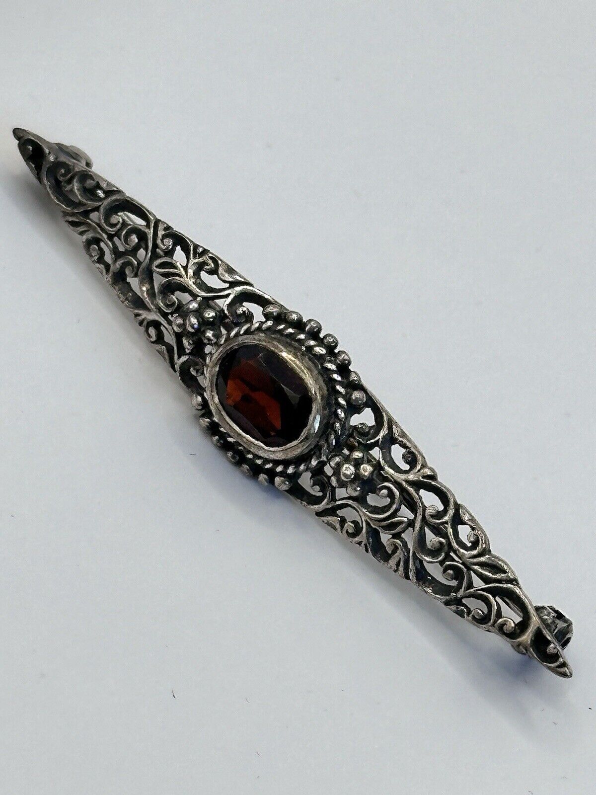 Vintage Silver 925 Red Stone Brooch