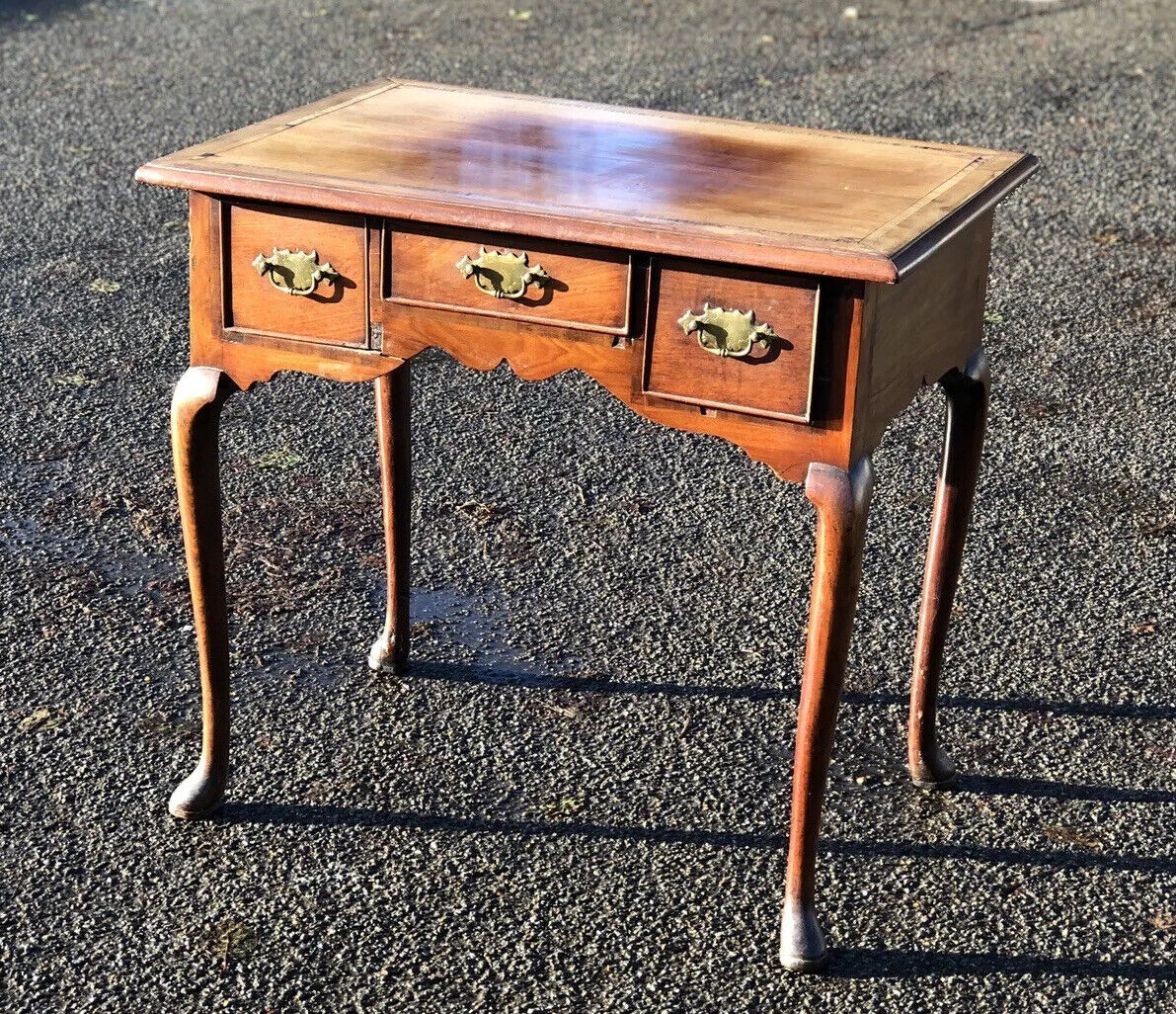 Georgian Walnut Lowboy With Brass Handles. Make Great Hall Or Console Table