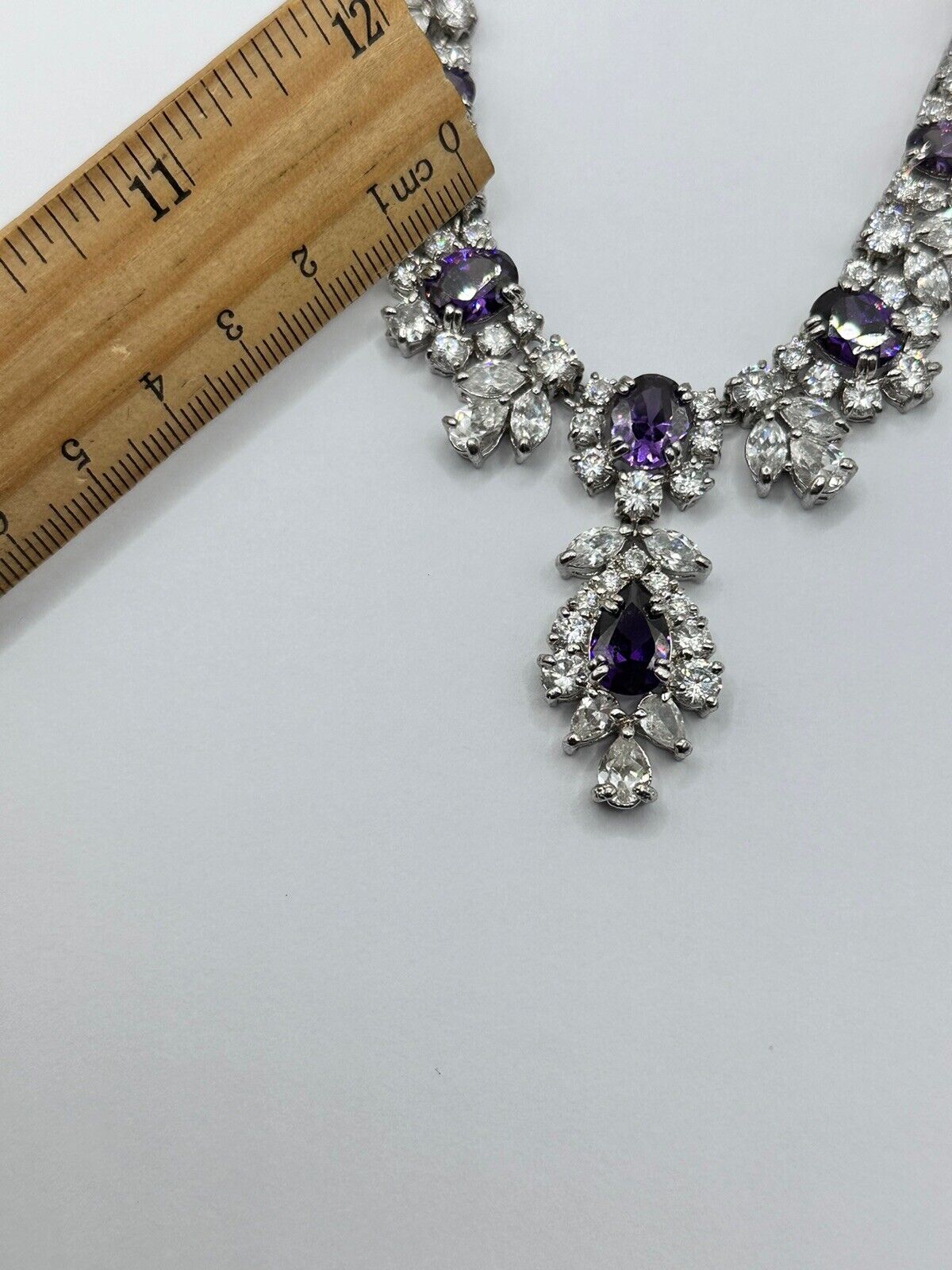 Vintage Statement Purple Clear Diamantés Lavaliere Necklace