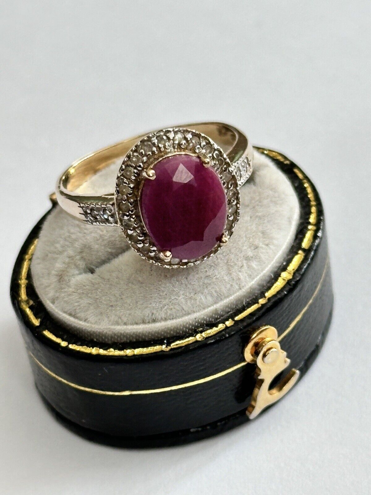 Vintage Elegant 10ct Gold Ruby And Diamond Halo Ring