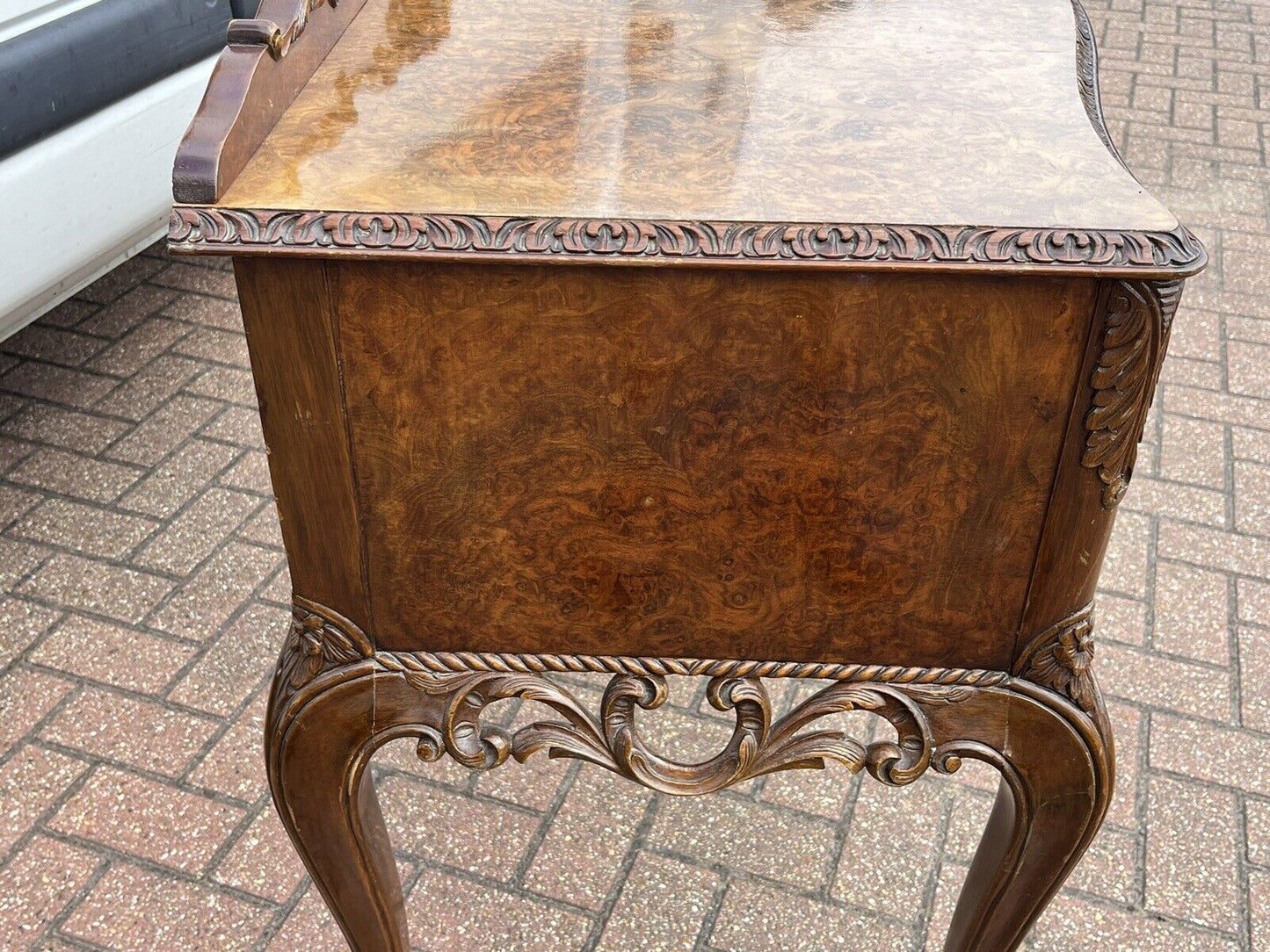 Art Deco Burr Walnut Console Table, Side Table, Server, Sideboard. 4 Drawers