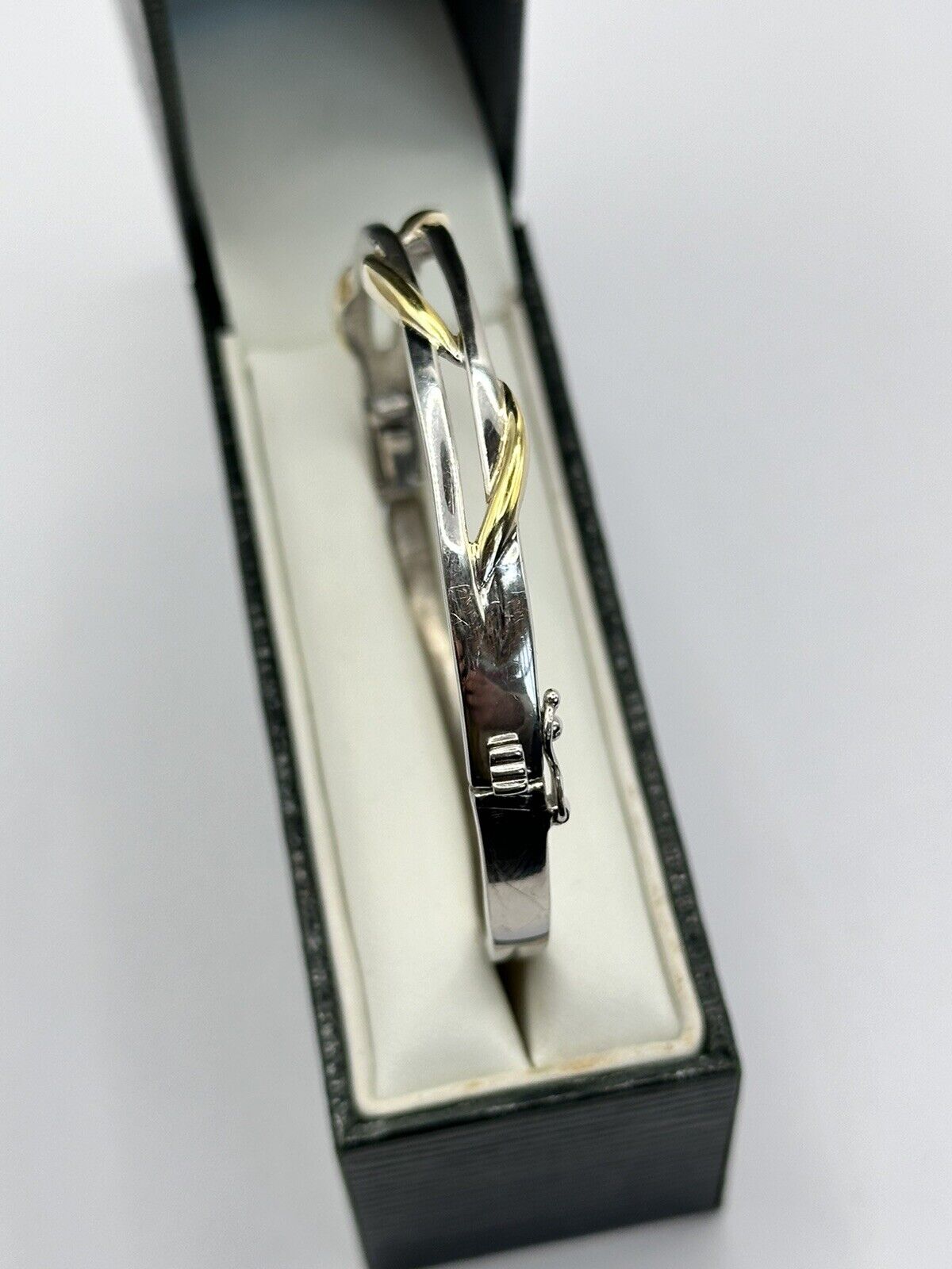 Vintage Silver 925 Swirl Gold Plated Bangle Safety Catch