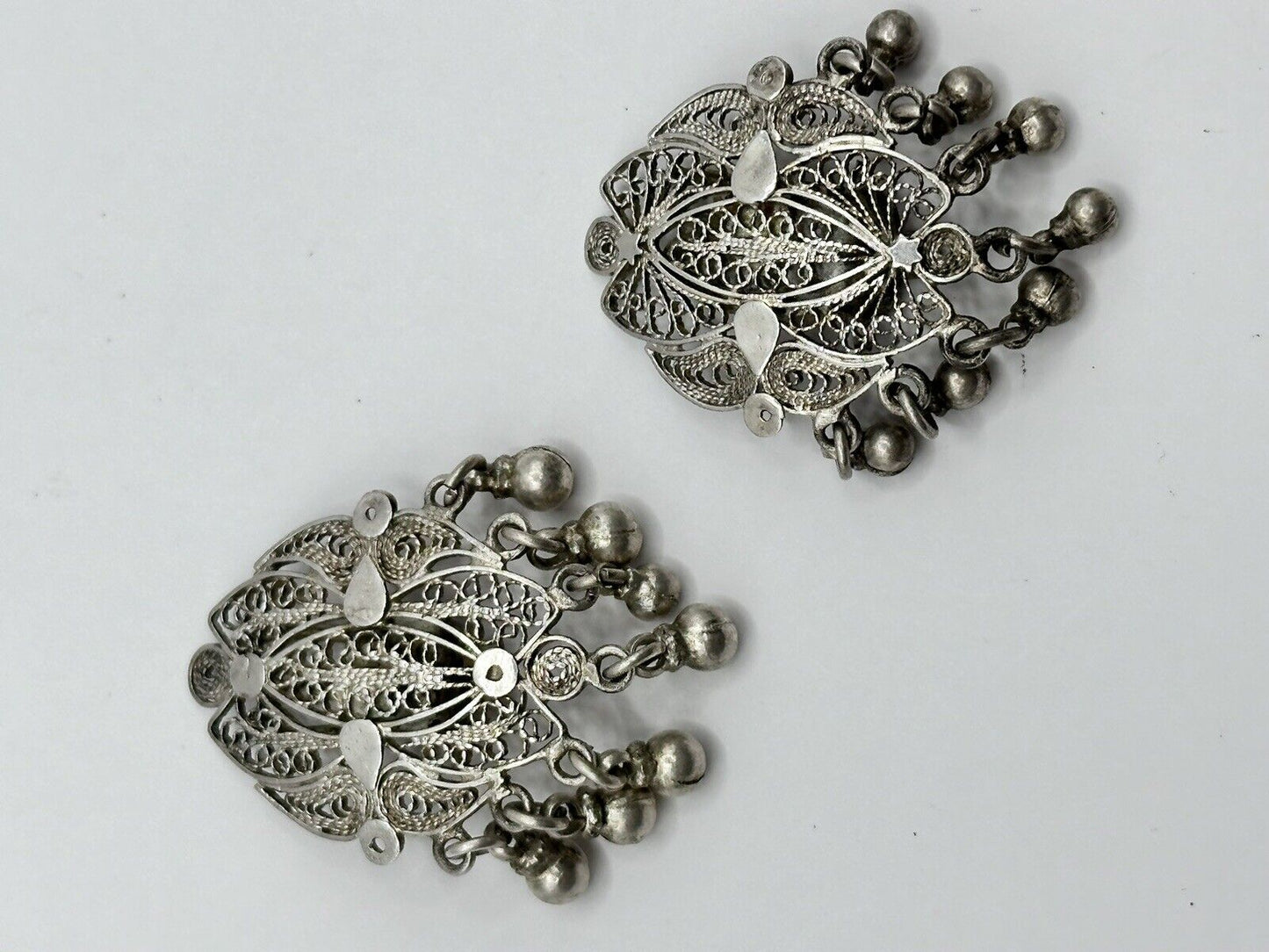 Vintage Silver Tone Filigree Clip On Earrings