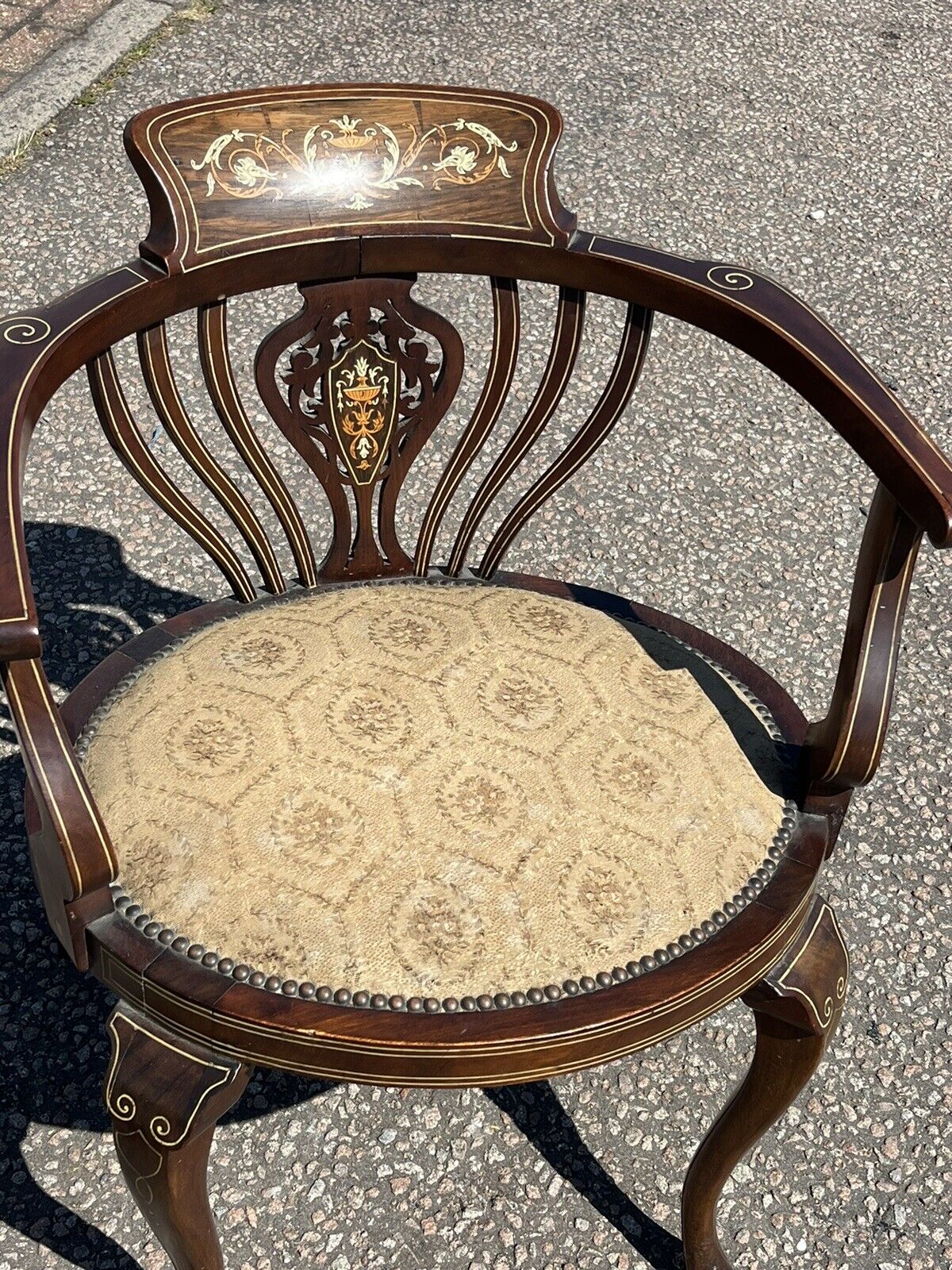 Edwardian Marquetries Inlaid Mahogany Armchair , Superb Quality.
