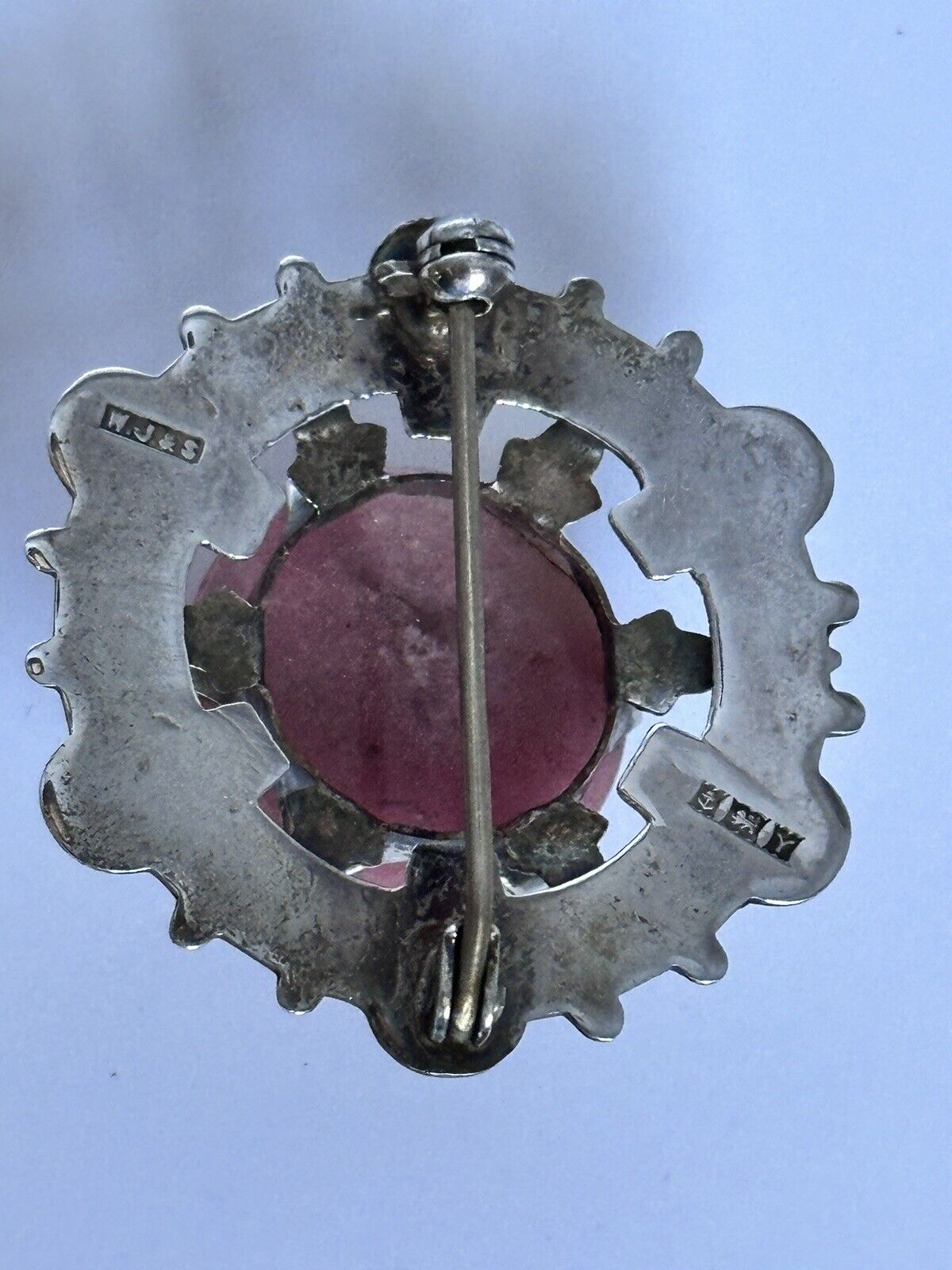 Vintage Silver 925 Pink Agate Brooch