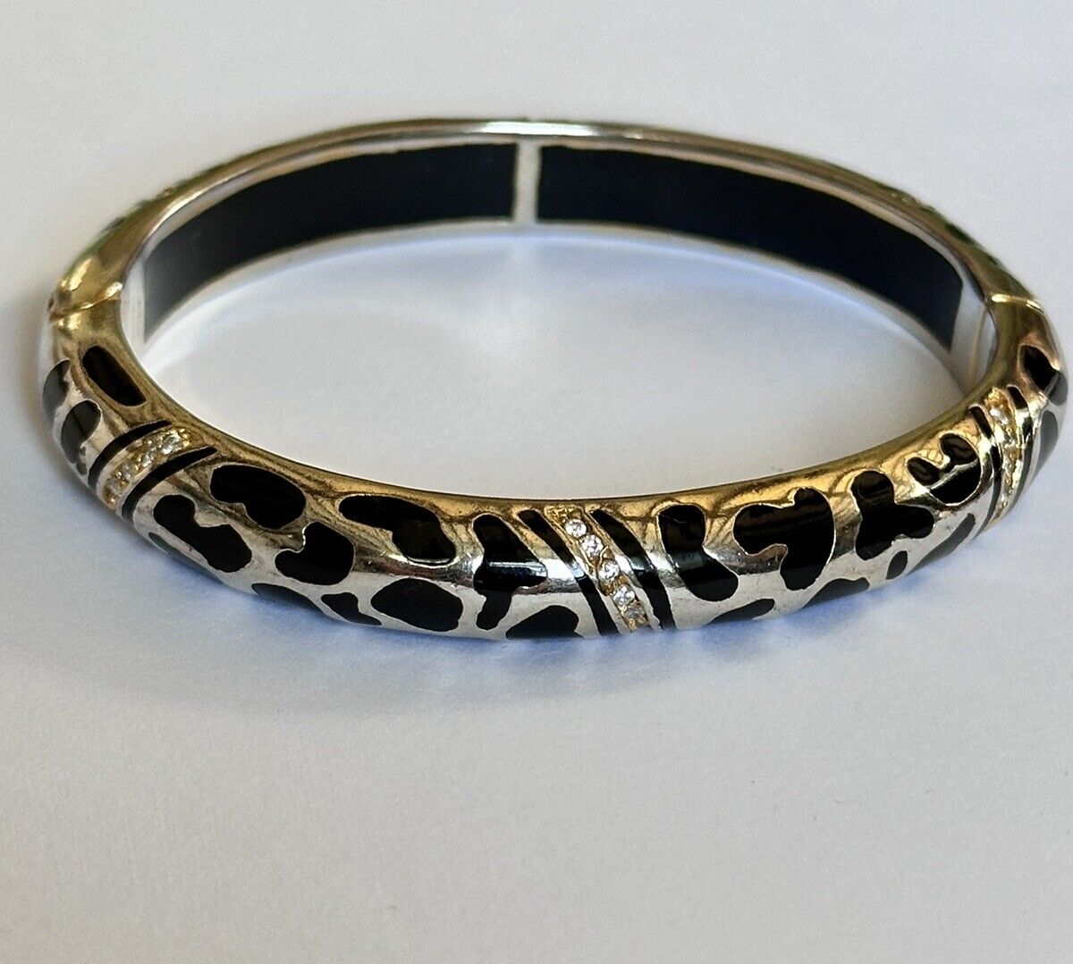 Designer Andrew Hamilton Crawford Gold Wash Black Enamel Diamanté Hinged Bangle