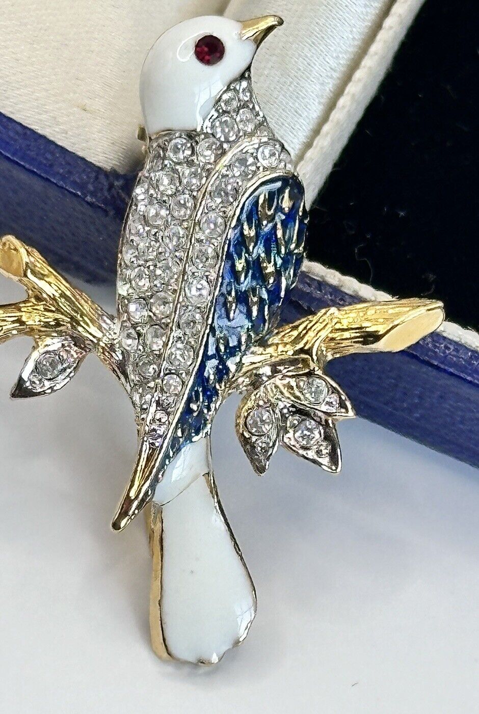 Vintage Gold Plated Enamel Bird Brooch