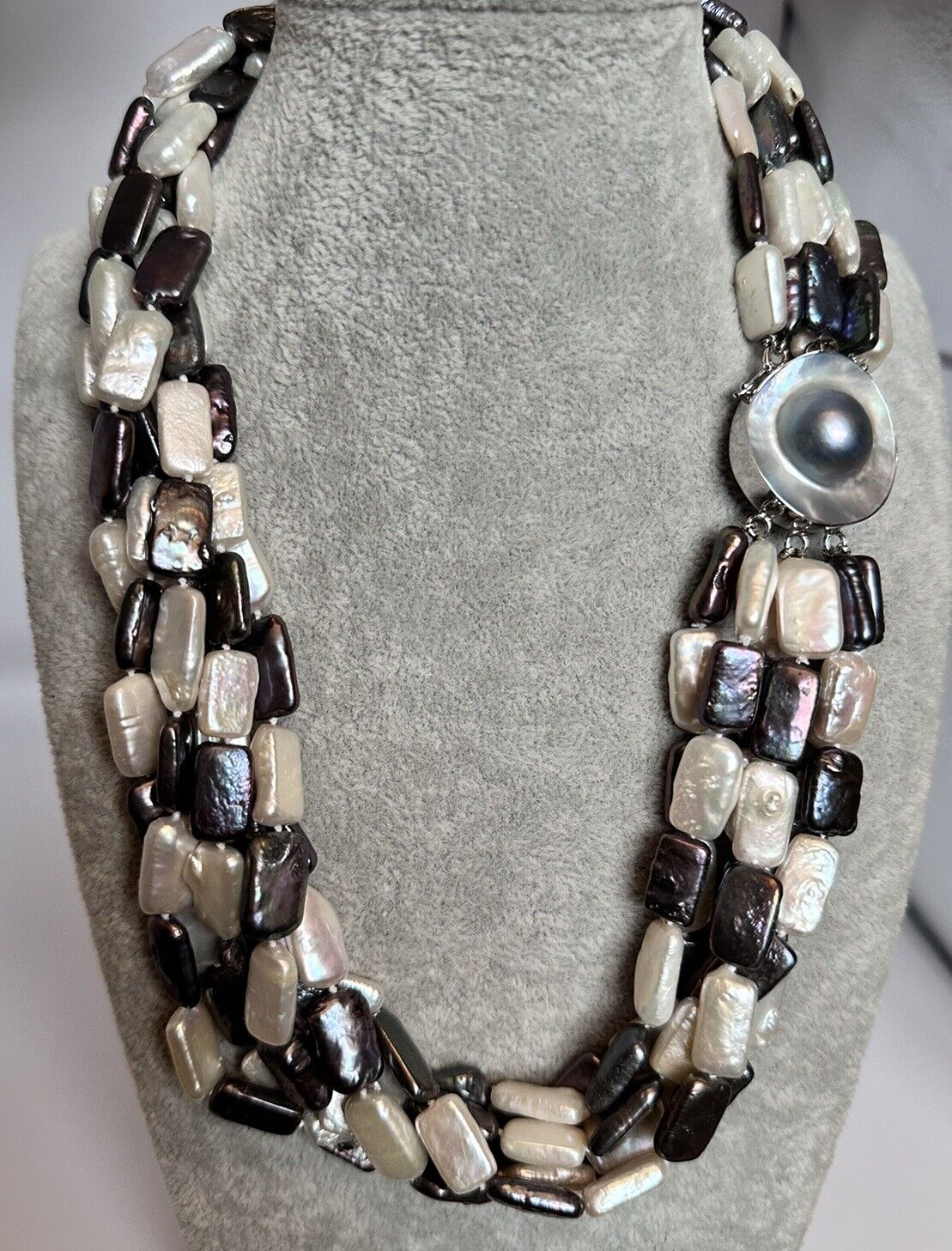 Statement Multi Strand Freshwater Baroque Pearl Silver 925 Clasp Necklace