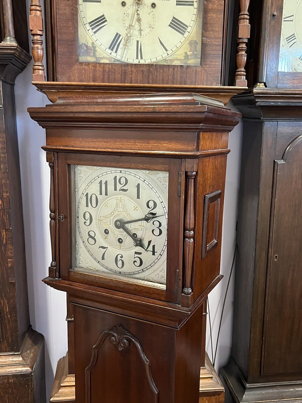 Edwardian Westminster Chime Longcase Clock Of Small Proportions.