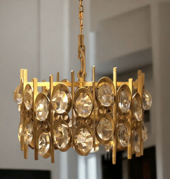 Mid Century Gilt Brass Chandelier by Palwa, circa 1970s