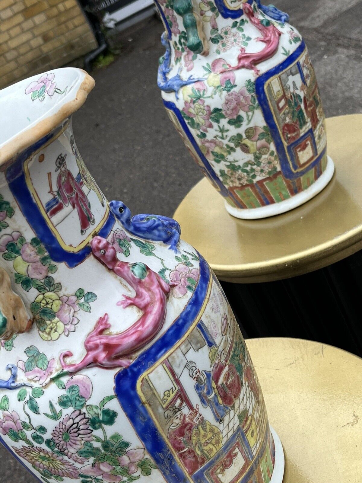 Pair Of Canton Vases. LARGE & IMPRESSIVE.