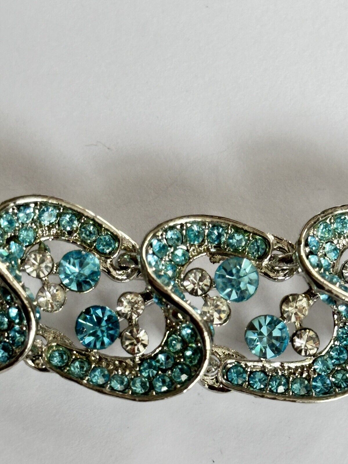Vintage Silver Tone Blue Diamanté Statement Necklace