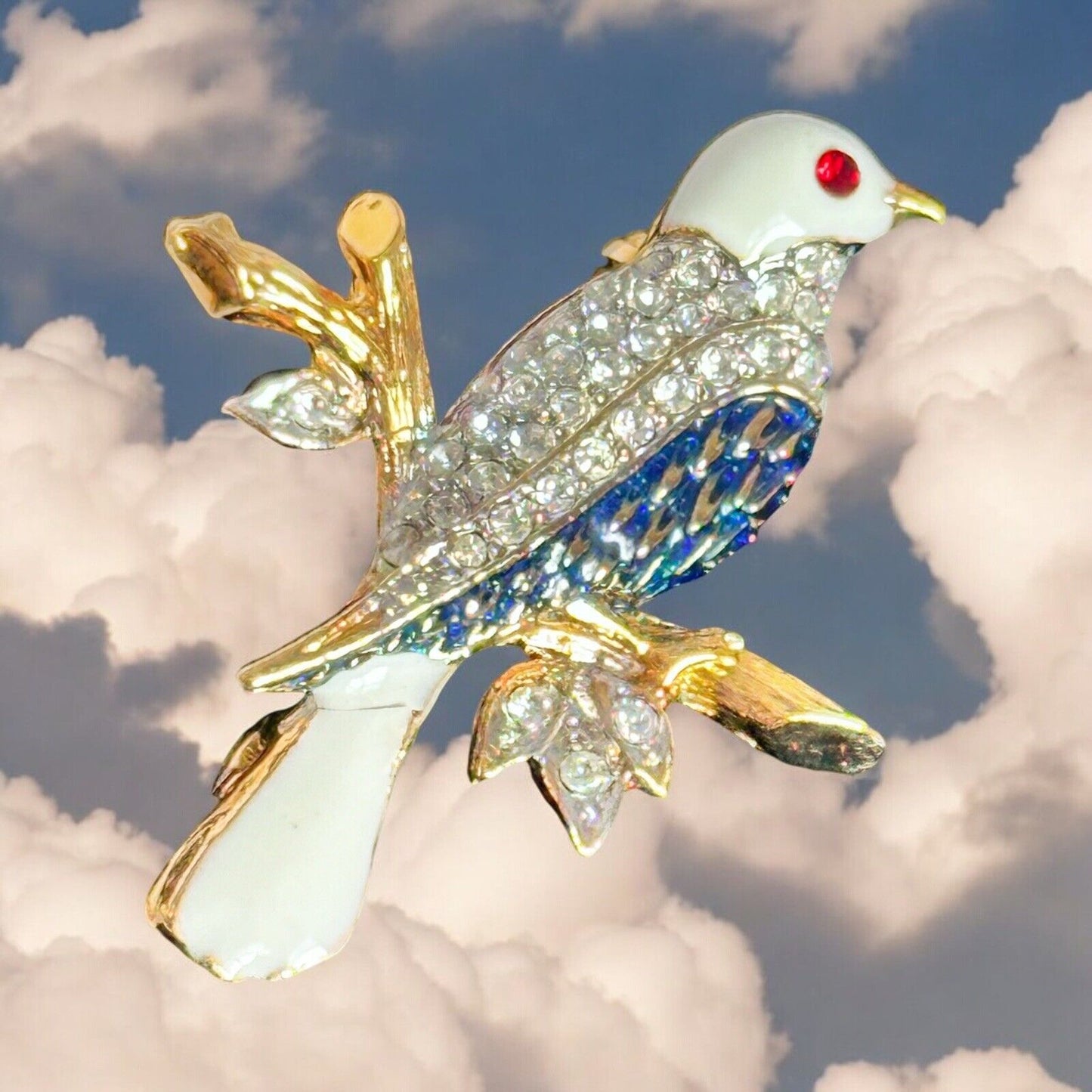 Vintage Gold Plated Enamel Bird Brooch