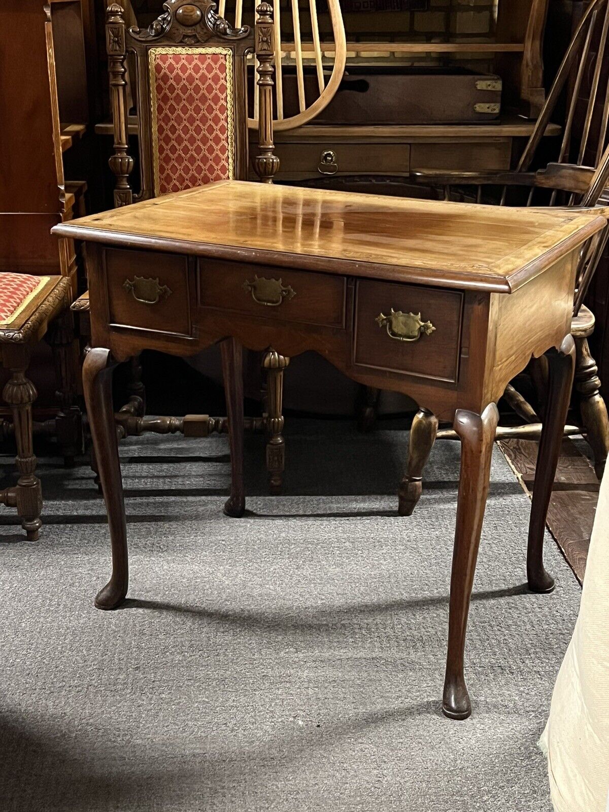 Georgian Walnut Lowboy With Brass Handles. Make Great Hall Or Console Table