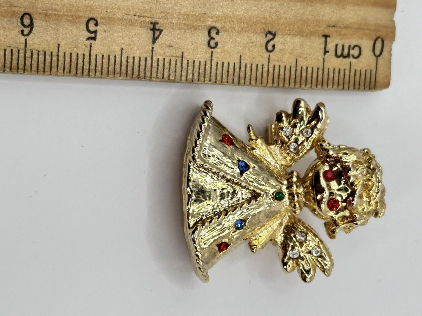 Vintage Gold Tone Multicoloured Diamanté Angel Brooch Christmas