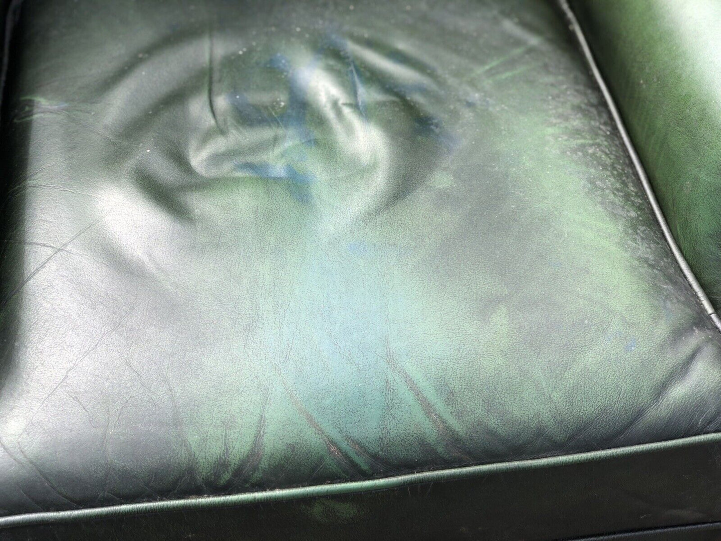 Green Leather Armchairs. Good Quality, Buttoned Back, Impressive