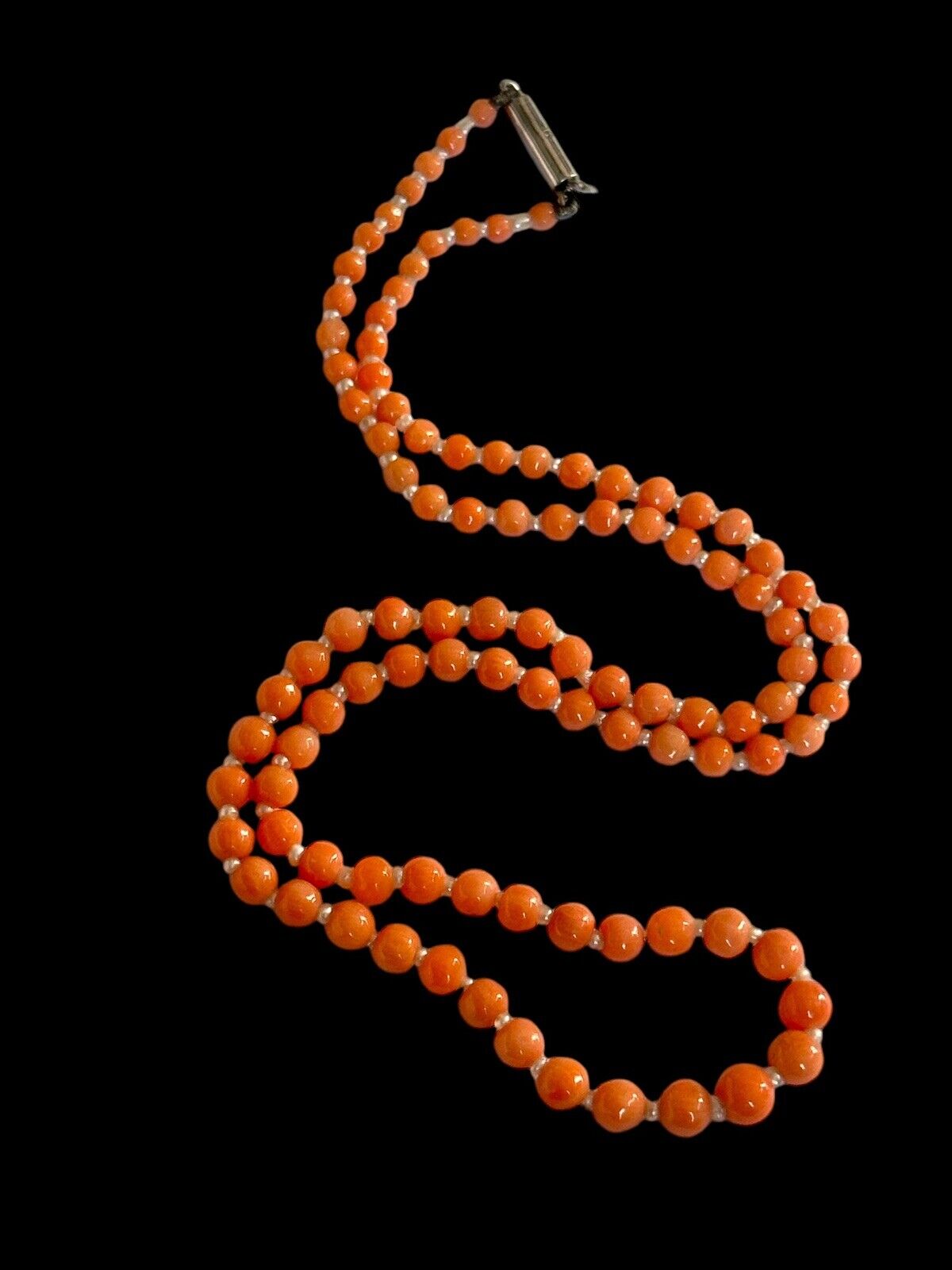 Antique Victorian Pink Salmon Coral And Pearl Beaded Necklace 9ct Gold Clasp