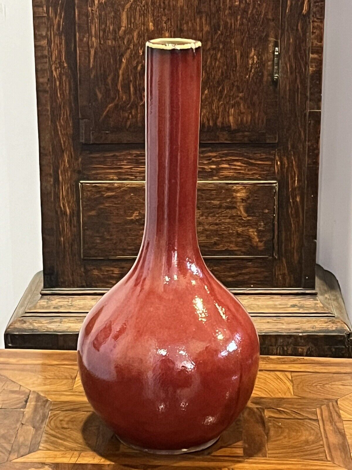 Chinese Vase, Deep Red Glazed, Stamped To Underneath