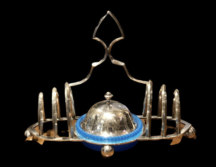 Silver Plate Toast Rack With Central Preserve Pot