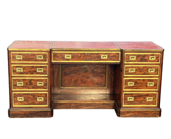 Antique Mahogany And Brass Bound Campaign Desk, Superb Quality.