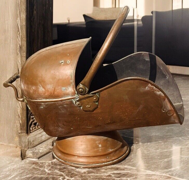 Large Victorian Copper Coal Bucket With Shovel