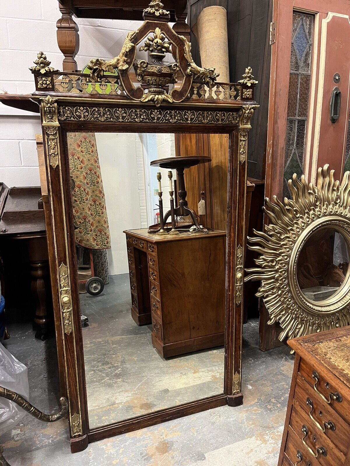 Antique Continental Gilt Mirror, Large & Impressive. Very Thick Antique Glass