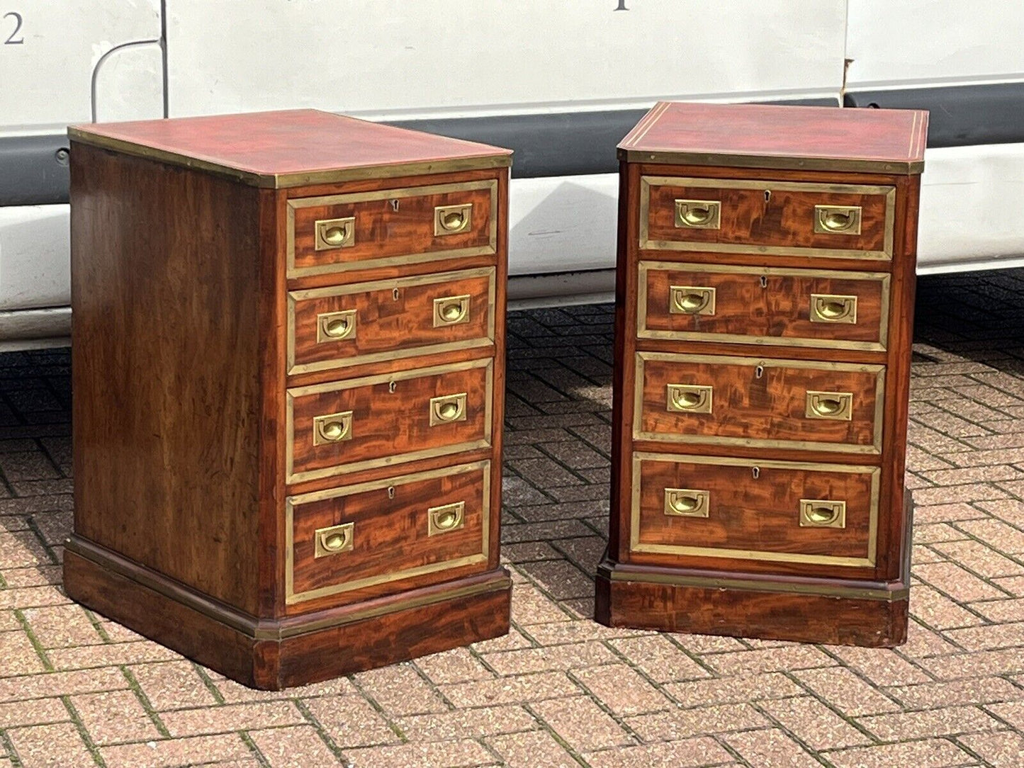 Antique Pair Of Bedside Drawers. Mahogany With Brass Bound Decoration