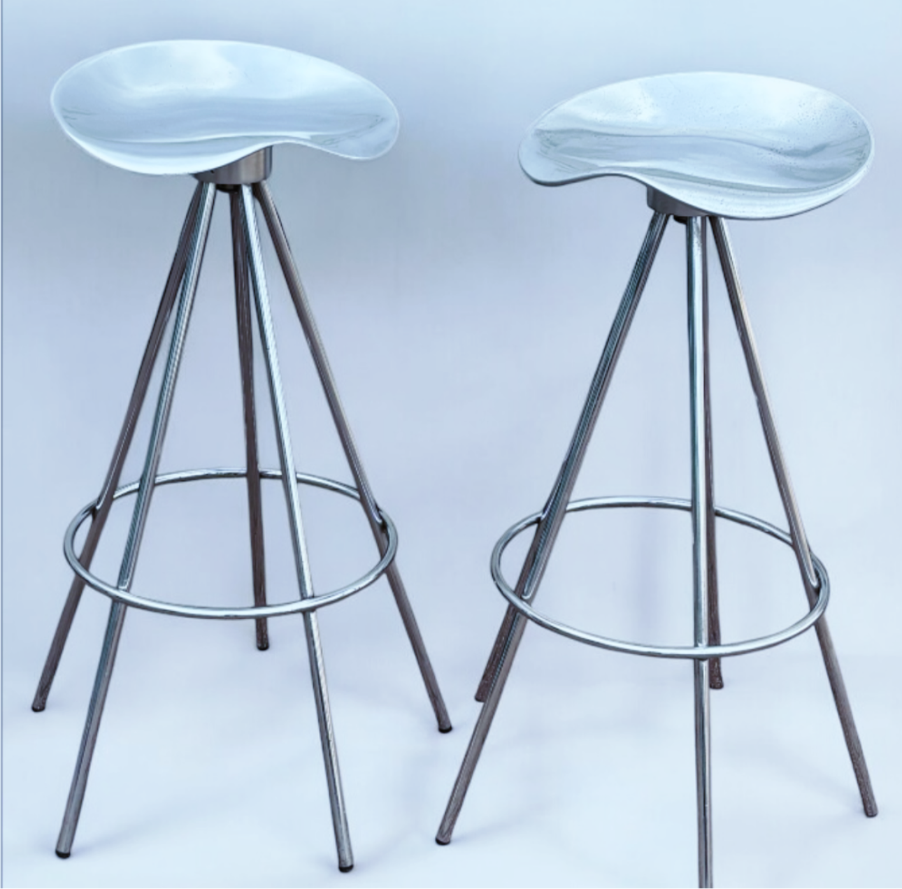 A pair of Aluminium & Chrome Jamaica Stools, design by Pepe Coates for Amat.