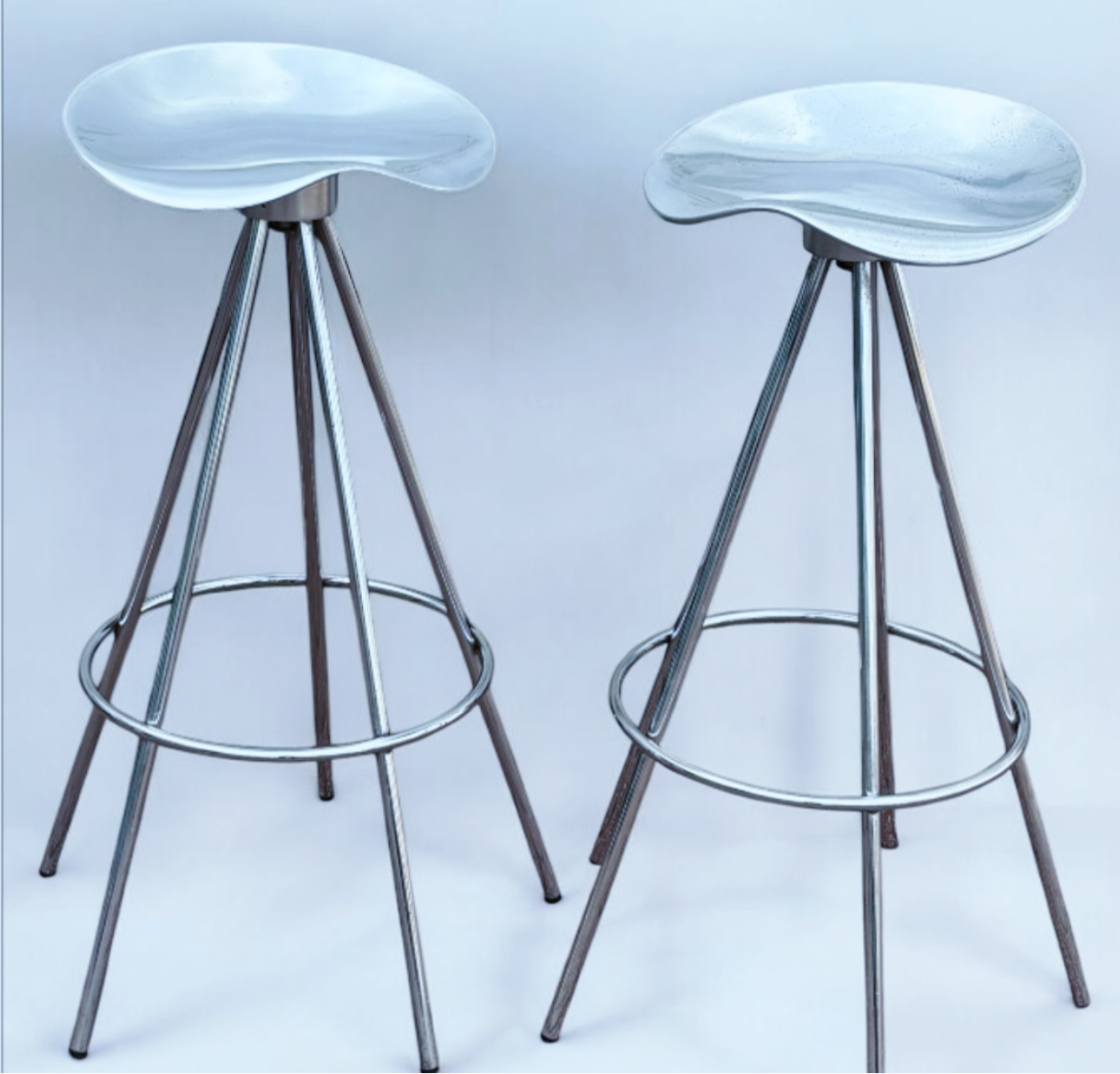 A pair of Aluminium & Chrome Jamaica Stools, design by Pepe Coates for Amat.