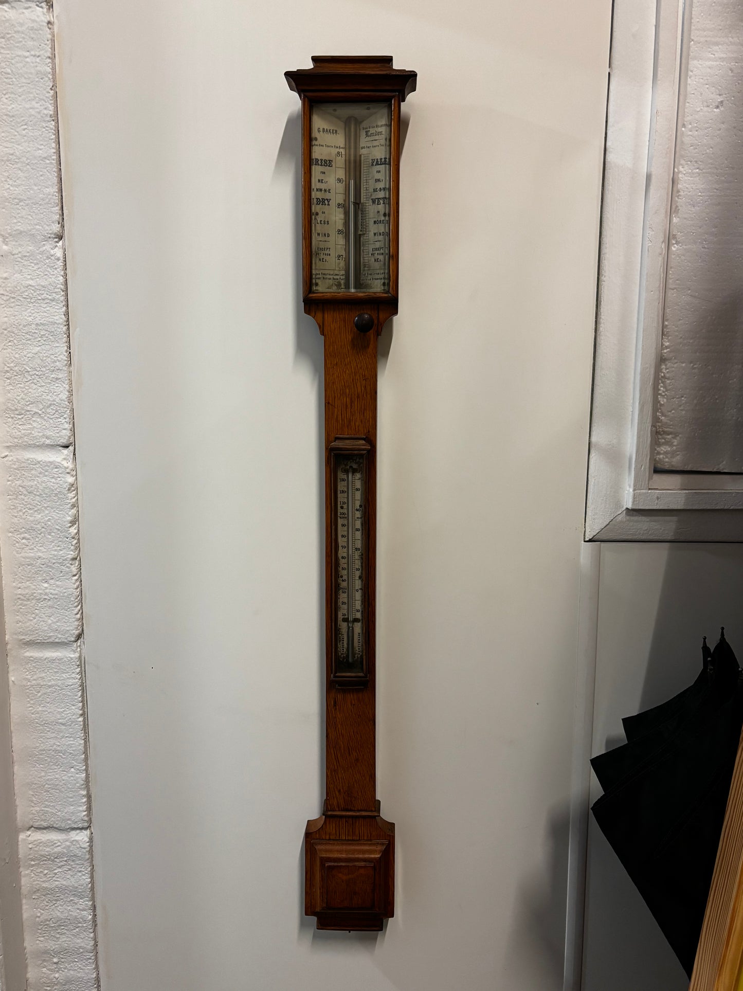 Georgian Oak Stick Barometer by C Baker of High Holborn, London.
