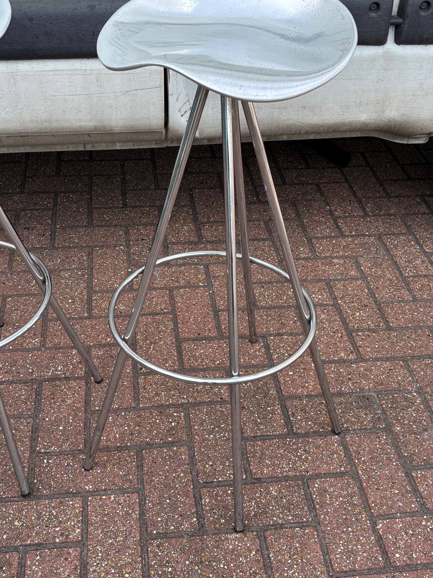 A pair of Aluminium & Chrome Jamaica Stools, design by Pepe Coates for Amat.