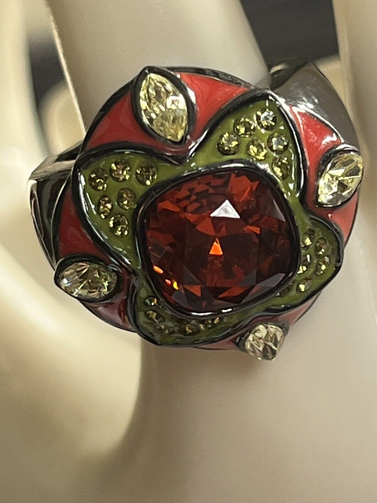 Vintage Designer Guess Orange Stone Gunmetal Ring