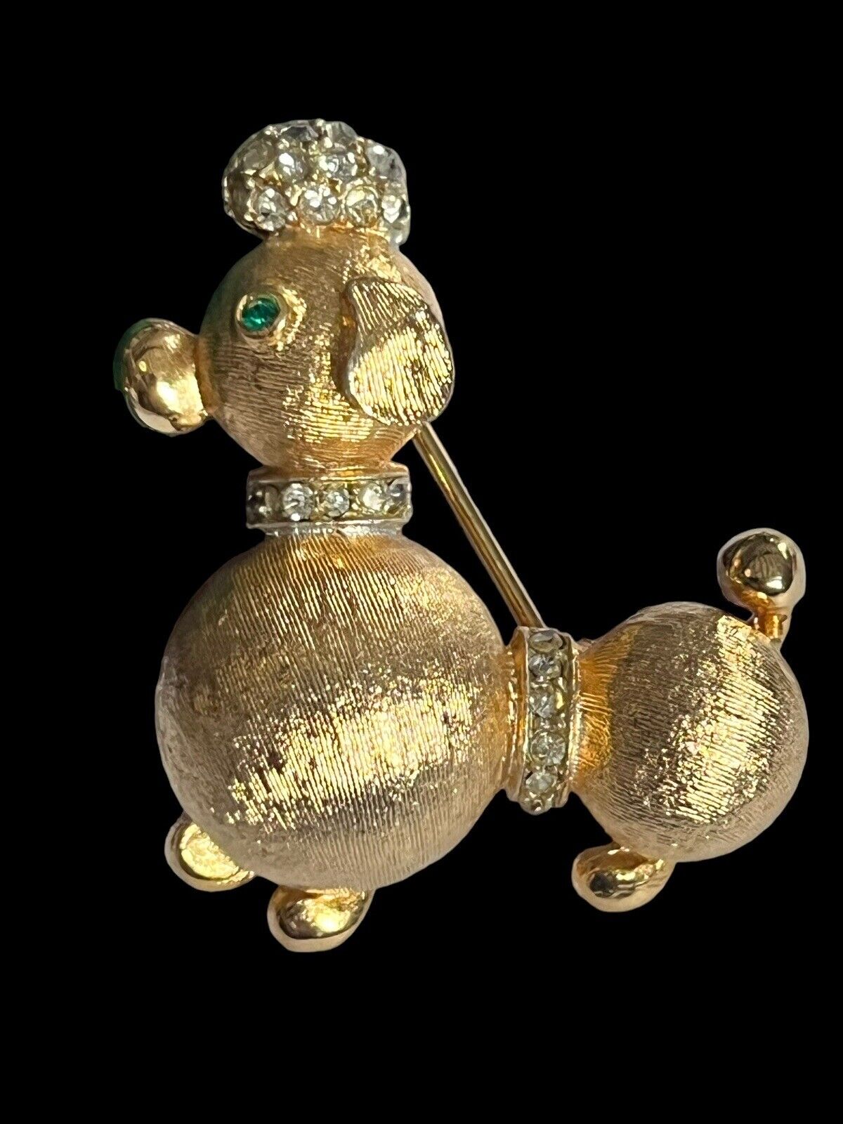 Vintage Poodle Gold Tone Diamanté Brooch