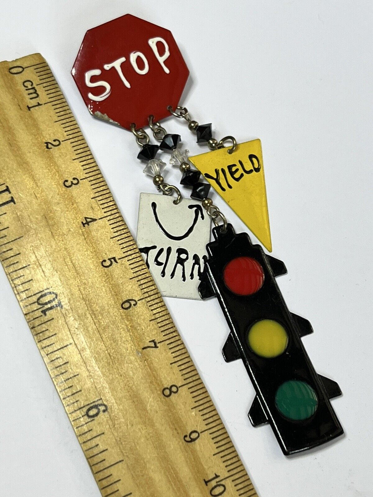 Vintage Metal Enamel Traffic Lights Statement Brooch