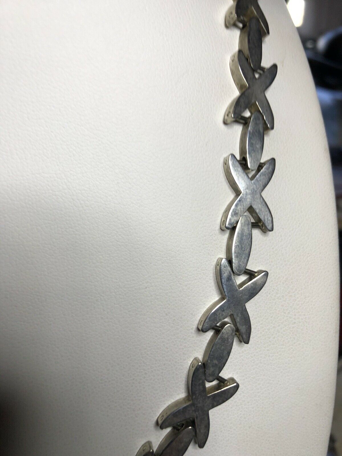 Vintage Silver Tone Modernist Crosses Necklace