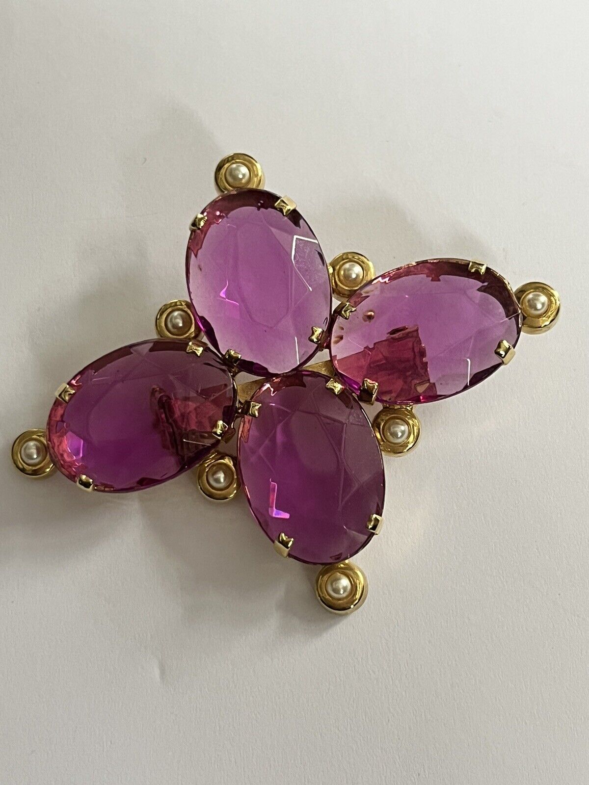 Vintage Pink Diamanté Faux Pearl Statement Brooch