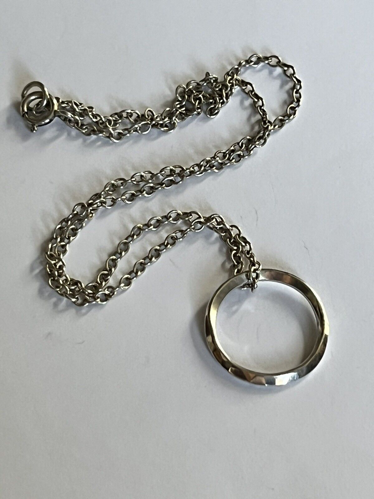 Vintage Hammered Sterling Silver Ring On Chain