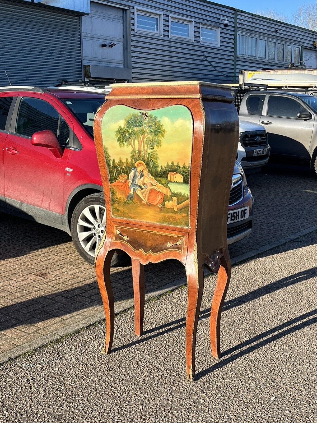 French Style Drinks Cabinet With Ormolu, Marble & Painted Decoration