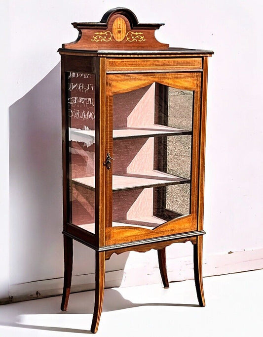 Edwardian Inlaid Mahogany Display Cabinet With Working Lock & Key