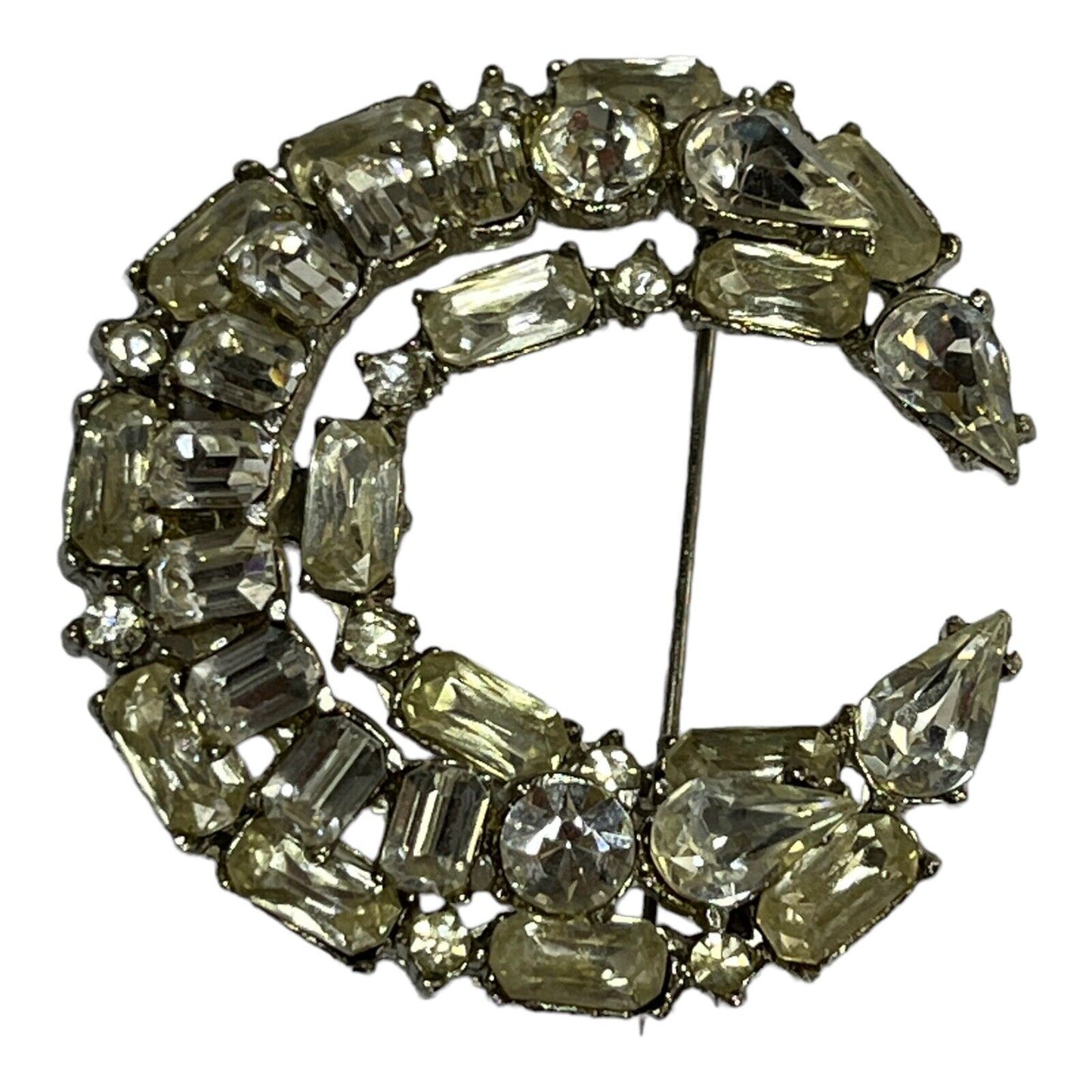 Vintage Paste Moon Crescent Statement Brooch