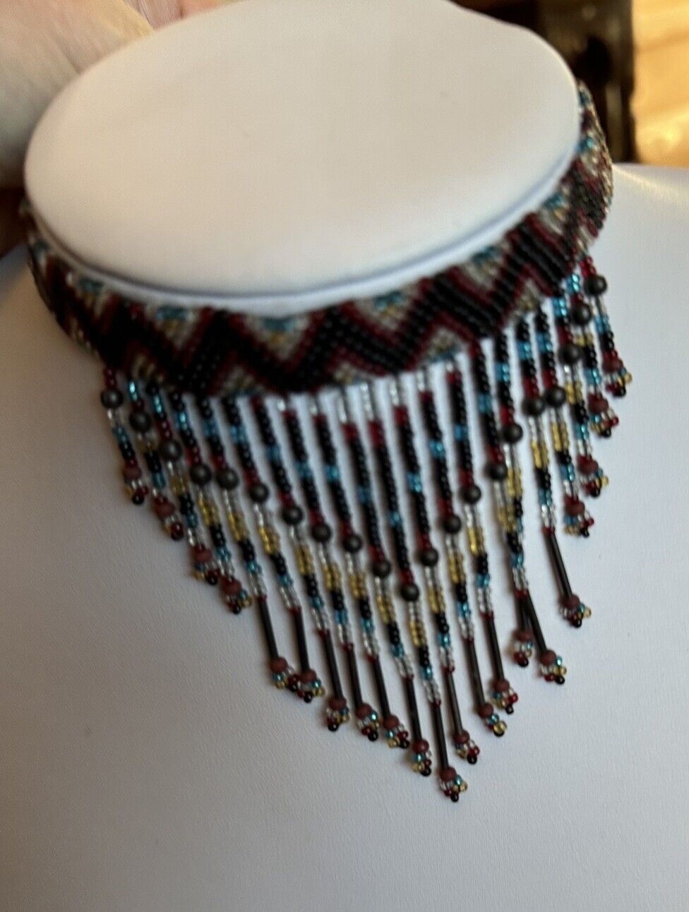 Vintage Beaded Choker Multicoloured Waterfall Necklace