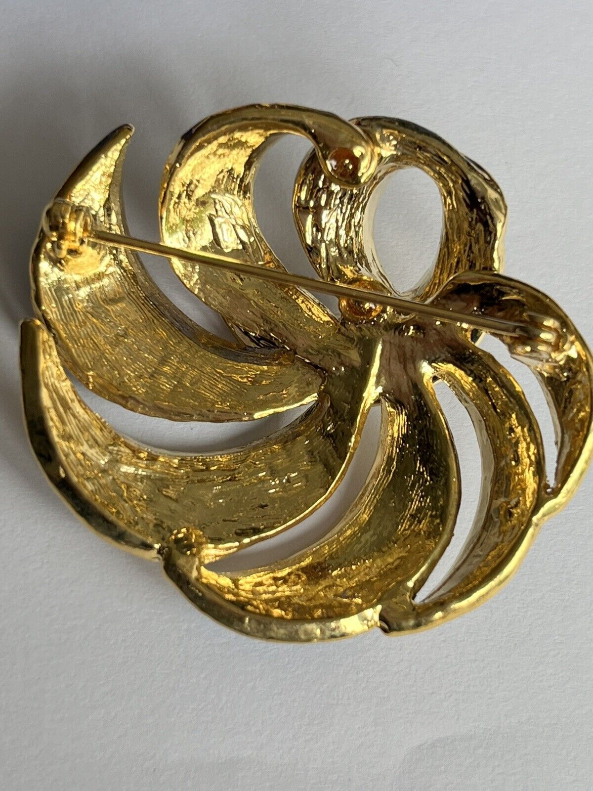 Vintage Gold Tone Blue Enamel Swirl Brooch
